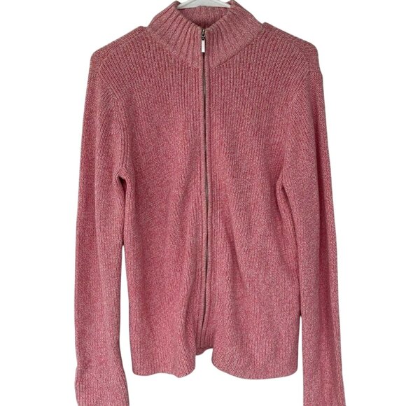 CRAZY HORSE PINK/WHITE ZIP FRONT CARDIGAN SWEATER‎ MEDIUM-EUC - Picture 3 of 7